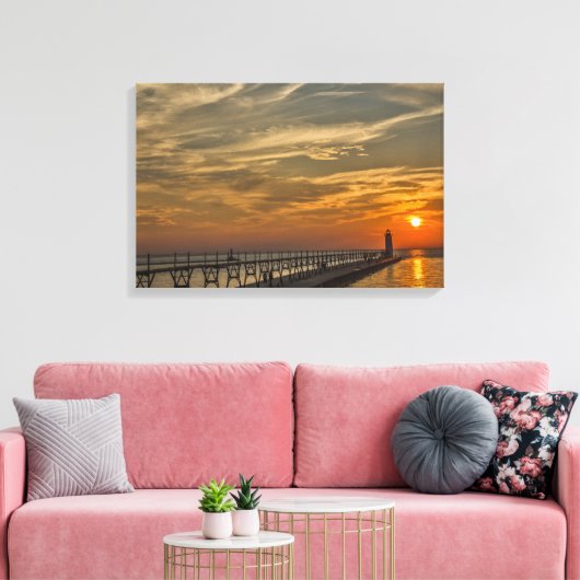 Manistees vuurtoren van North Pierhead Canvas Afdruk (Insitu (Woonkamer))