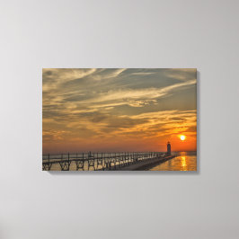 Manistees vuurtoren van North Pierhead Canvas Afdruk