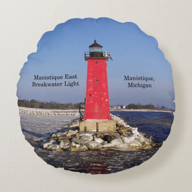 Manistique East Breakwater Light round kussen (Voorkant)