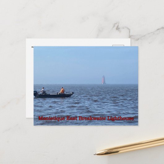 Manistique East Breakwater Lighthouse Briefkaart (Voorkant / Achterkant in situ)