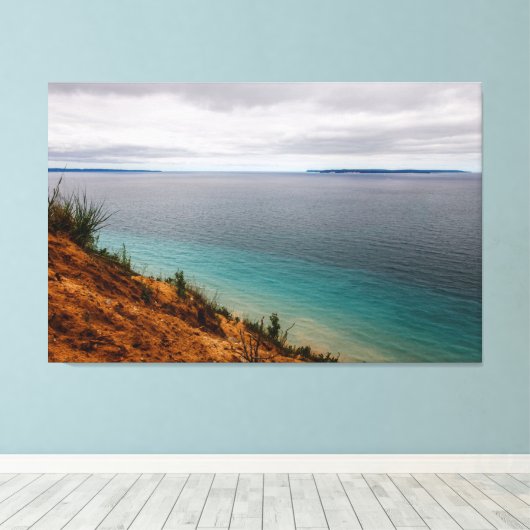 Manitou-eilanden vanuit Pyramid Point, Michigan Canvas Afdruk (Insitu (Houten vloer))