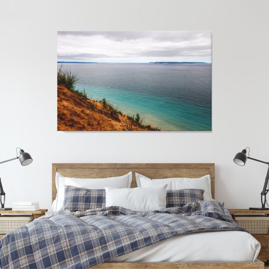 Manitou-eilanden vanuit Pyramid Point, Michigan Canvas Afdruk (Insitu (Slaapkamer))