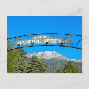 Manitou Springs Sign Framing Pikes Peak, Colorado Briefkaart