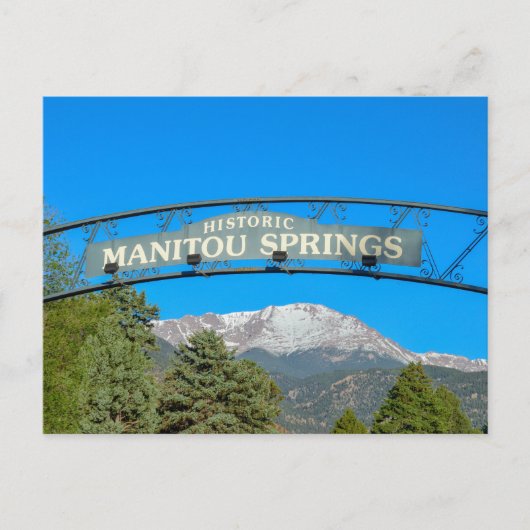 Manitou Springs Sign Framing Pikes Peak, Colorado Briefkaart (Voorkant)