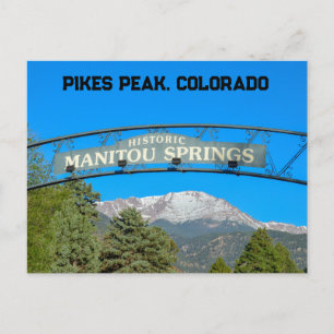 Manitou Springs Sign Framing Pikes Peak, Colorado Briefkaart