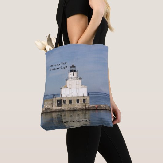 Manitowoc North Breakwater Light over de hele canv Tote Bag (Dichtbij)