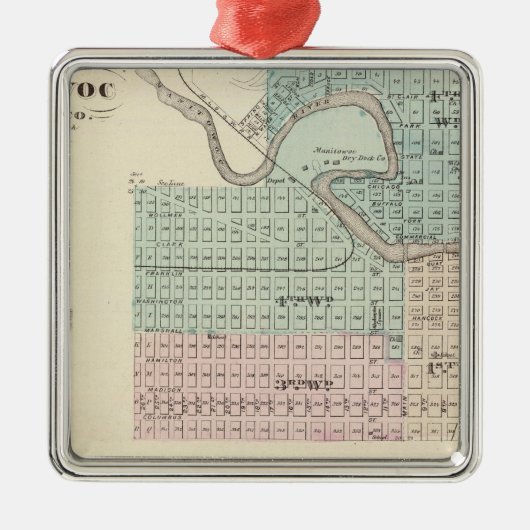 Manitowoc, Sheboygan en Hilbert, Wis Metalen Ornament (Voorkant)