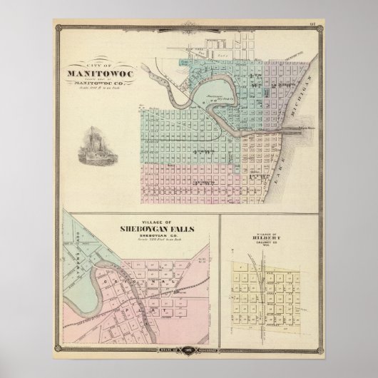 Manitowoc, Sheboygan en Hilbert, Wis Poster (Voorkant)