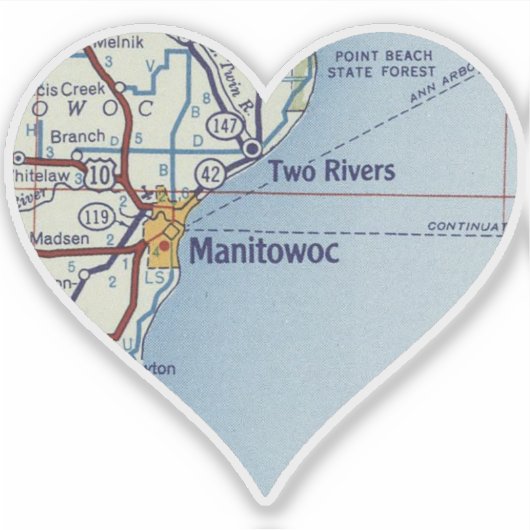 Manitowoc WI  kaart Sticker (Voorkant)