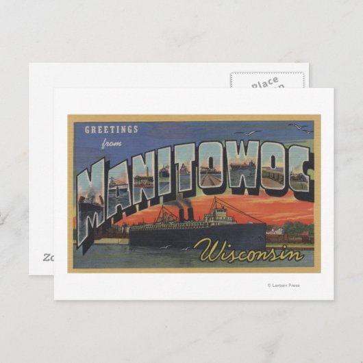 Manitowoc, Wisconsin - Grote Letter-scènes Briefkaart (Voorkant / Achterkant)