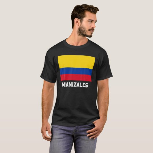 Manizales Colombia Flag Emblem Escudo Bandera Cres T-shirt (Voorkant volledig)