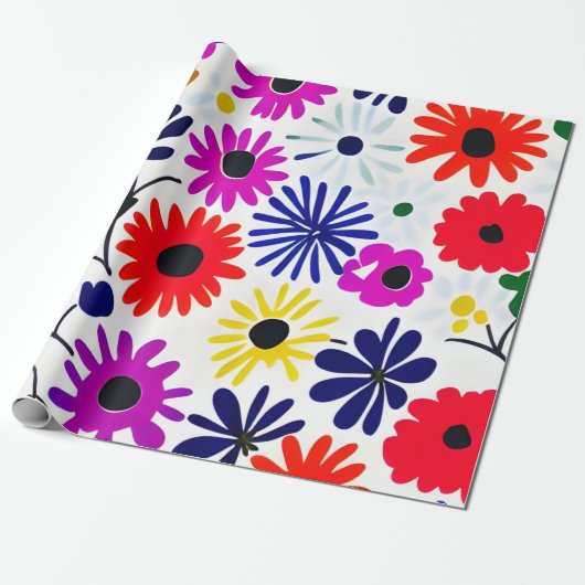 MankDhani Colorful Flowers Pattern Cadeaupapier (Uitgerold)