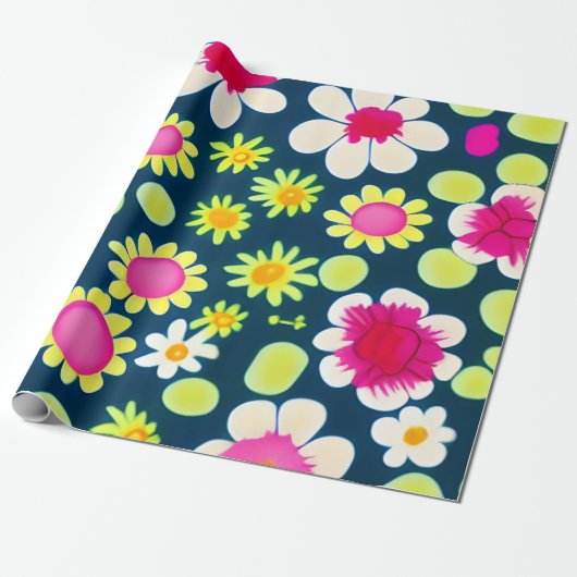 MankDhani Colorful Flowers Pattern Wrapping Paper Cadeaupapier (Uitgerold)