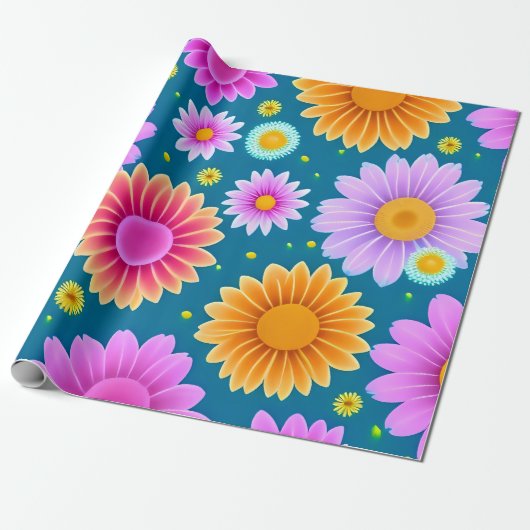 MankDhani Colorful Flowers Pattern Wrapping Paper Cadeaupapier (Uitgerold)