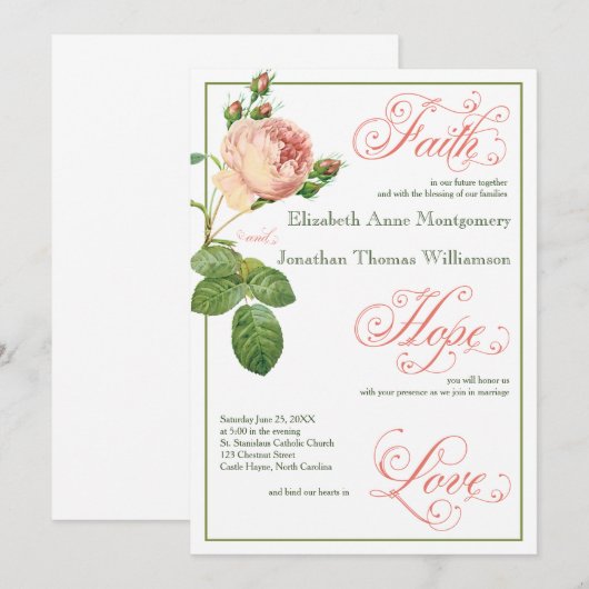 Mankool Roos Christelijke huwelijksuitnodiging Kaart (Voorkant / Achterkant)