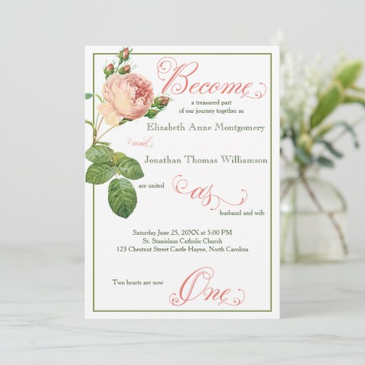 Mankool Roos Christelijke huwelijksuitnodiging Kaart (Staand voorkant)