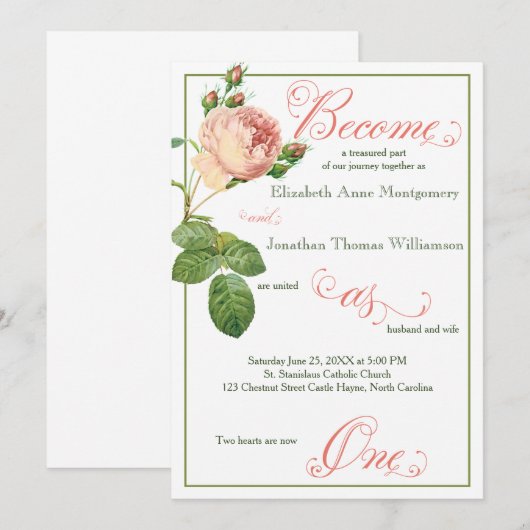 Mankool Roos Christelijke huwelijksuitnodiging Kaart (Voorkant / Achterkant)