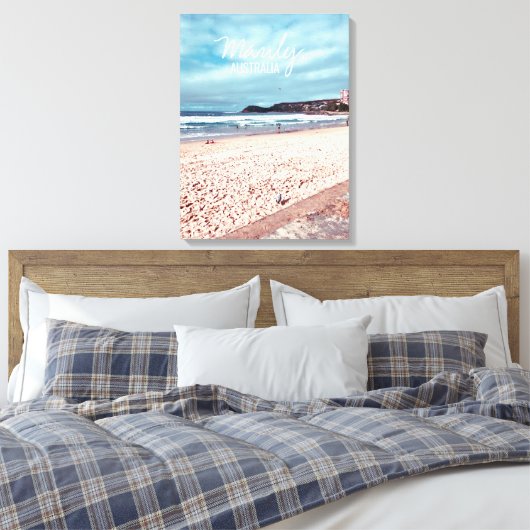 Manly Beach retro Australië reizen Canvas Afdruk (Insitu (Slaapkamer))