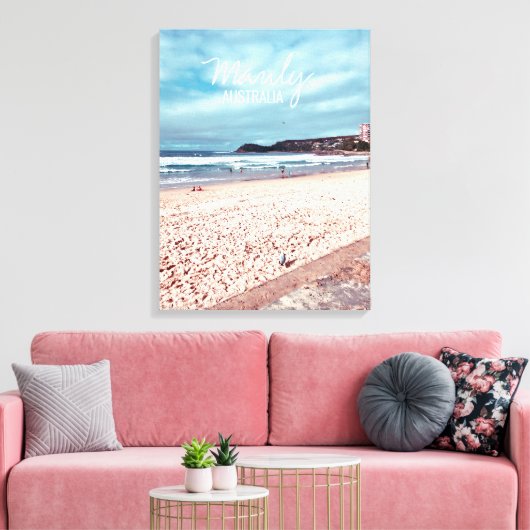 Manly Beach retro Australië reizen Canvas Afdruk (Insitu (Woonkamer))