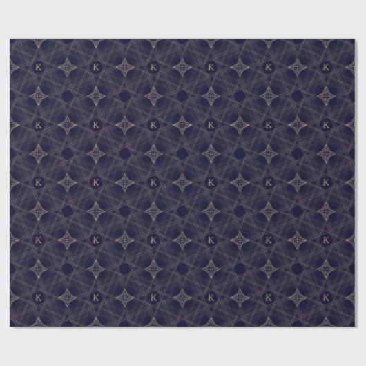 Manly Diamond Pattern Navy Blue Taupe Monogrammed Cadeaupapier (Vlak)