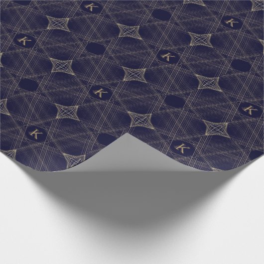 Manly Diamond Pattern Navy Blue Taupe Monogrammed Cadeaupapier (Hoek)