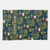 Manly Fisherman Pattern met Custom Name Theedoek (Horizontaal)