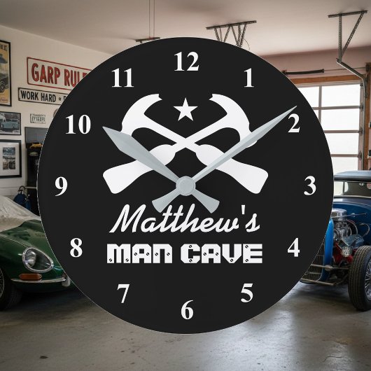 Manly hammer logo garage of mancave wall klok
