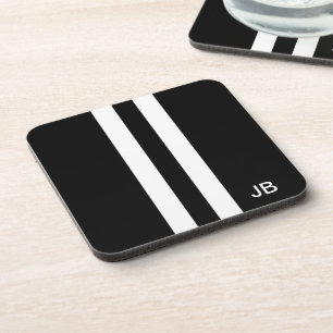 Manly Monogram Black and White Stripe Onderzetters