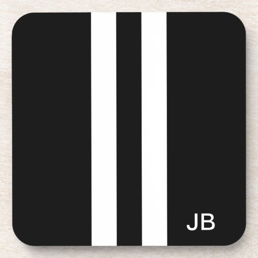 Manly Monogram Black and White Stripe Onderzetters (Voorkant)