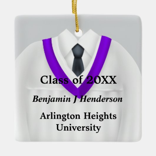 Mannelijk Afstudeerder Geit Wit en Paars Ornament (Voorkant)