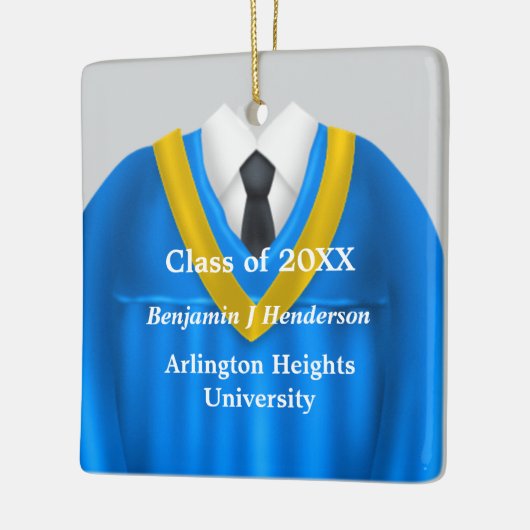 Mannelijk Afstudeerder Gown Blauw en Goud Ornament (Links)
