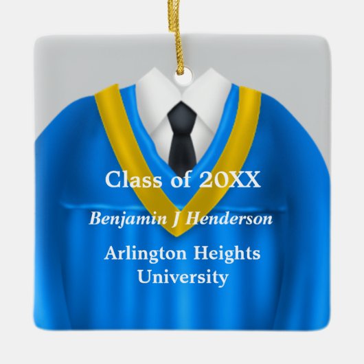 Mannelijk Afstudeerder Gown Blauw en Goud Ornament (Voorkant)