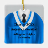 Mannelijk Afstudeerder Gown Blauw en Wit Ornament (Voorkant)