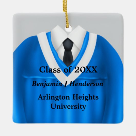 Mannelijk Afstudeerder Gown Blauw en Wit Ornament (Voorkant)