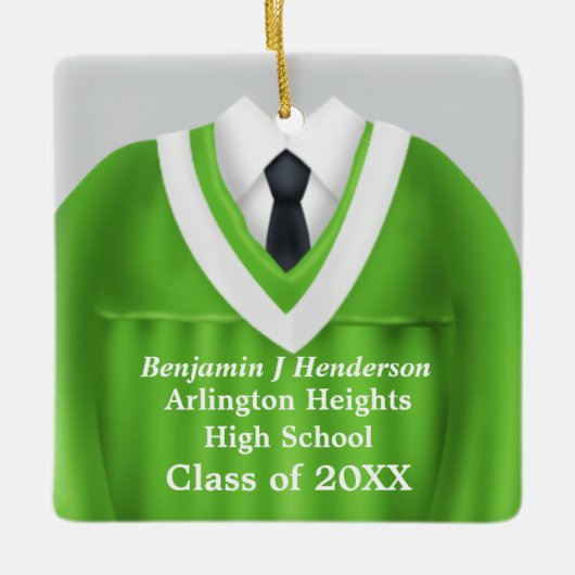 Mannelijk Afstudeerder Gown Groen en Wit Ornament (Voorkant)