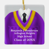 Mannelijk Afstudeerder Gown Paarse en Gouden Ornam Keramisch Ornament (Voorkant)