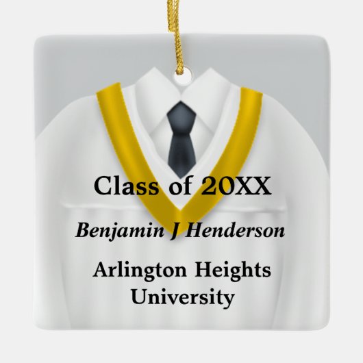 Mannelijk Afstudeerder Gown Wit en Goud Ornament (Voorkant)