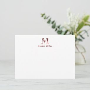 Mannelijk Baksteen Rood Initiaal Monogram en Naam Notitiekaartje