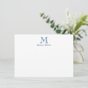 Mannelijk Blauw Initieel Monogram en Naam Plat Not Notitiekaartje