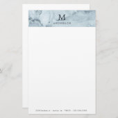 Mannelijk blauw marmer monogram briefpapier (Voorkant / Achterkant)