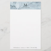Mannelijk blauw marmer monogram briefpapier (Voorkant)