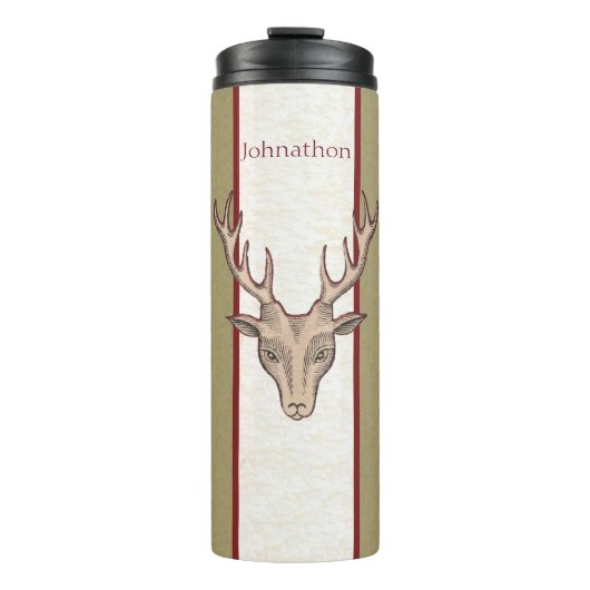 Mannelijk Bruin Trofee Herten Hoofd gewei Rode Ran Thermosbeker (Voorkant)
