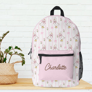 Mannelijk Cute Coquette Gans met Roze Strik Monogr Bedrukte Rugzak