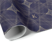 Mannelijk diamantpatroon Navyblauw Taupe Monogram Cadeaupapier (Rol Hoek)