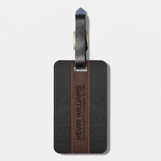 Mannelijk Elegant Grijs & Bruin Leder Bagagelabel (Achterkant verticaal)