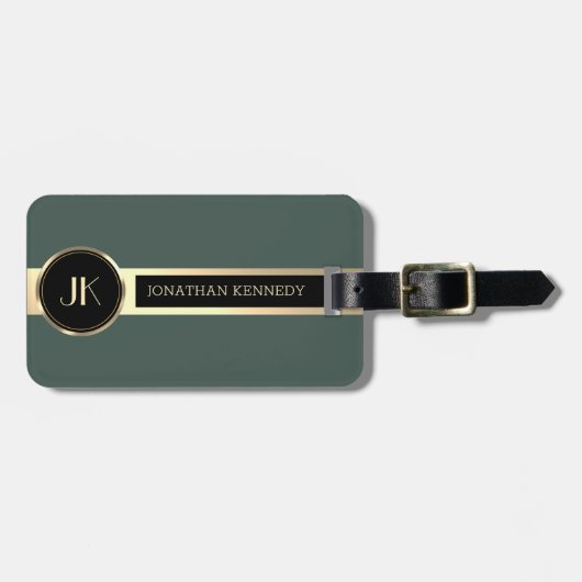 Mannelijk Executive Green & Gold Metalen monogram Bagagelabel (Voorkant horizontaal)