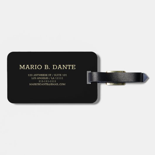 Mannelijk Executive Zwart & Zilver Metalen monogra Bagagelabel (Achterkant horizontaal)
