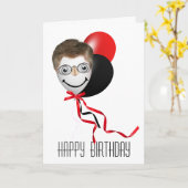 Mannelijk Gezicht op Verjaardagsballon Kaart (Gele Bloem)