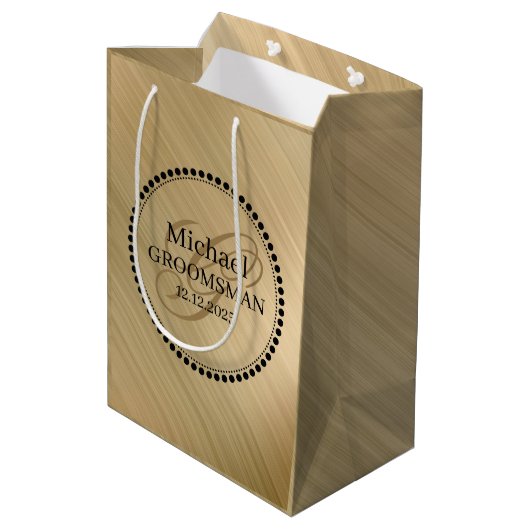 Mannelijk Gouden Persoonlijk Bruidsjonker Medium Cadeauzakje (Achterkant Gekanteld)