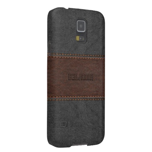 Mannelijk grijs & bruin gestikt leer Case-Mate samsung galaxy hoesje (Back/Rechts)